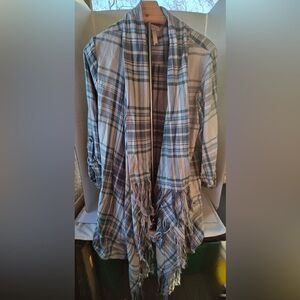 MATILDA JANE Form-A-Line Jackt 28630T Open Front Roll Tab Lg SIv Plaid L #13512